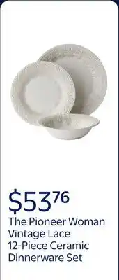 Walmart The Pioneer Woman Vintage Lace 12-Piece Ceramic Dinnerware Set, Linen offer