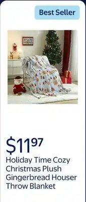 Walmart Holiday Time Cozy Christmas Plush Gingerbread Houser Throw Blanket, Standard Size, All Ages offer