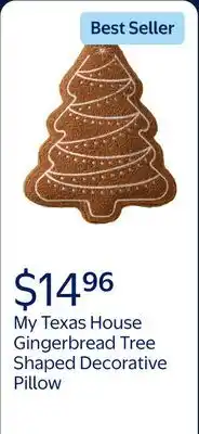 Walmart My Texas House 16 x 12 Gingerbread Tree Shaped Decorative Pillow offer