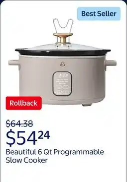 Walmart Beautiful 6 Qt Programmable Slow Cooker, Porcini Taupe by Drew Barrymore offer