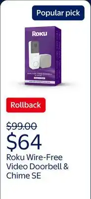 Walmart Roku Wire-Free Video Doorbell & Chime SE (1-Pack) with Motion & Sound Detection - Voice Control offer