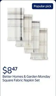 Walmart Better Homes & Garden Monday Square Fabric Napkin Set, Beige offer