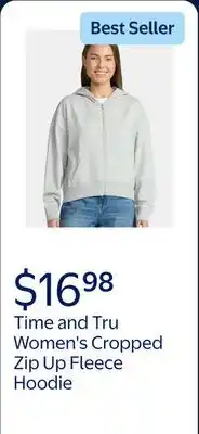 Walmart Time and Tru Women's Cropped Zip Up Fleece Hoodie offer