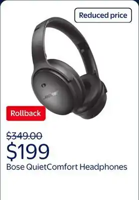 Walmart Bose QuietComfort Headphones, Bluetooth Over Ear Noise Cancelling Headphones, Black offer