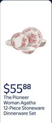 Walmart The Pioneer Woman Agatha 12-Piece Stoneware Dinnerware Set, Red offer