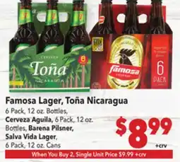 Vallarta Supermarkets Famosa Lager, Toña Nicaragua offer