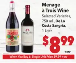 Vallarta Supermarkets Menage à Trois Wine offer