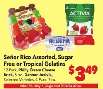 Vallarta Supermarkets Señor Rico Assorted, Sugar Free or Tropical Gelatins offer