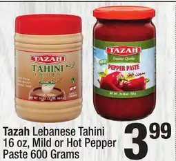 Super King Markets Tazah Lebanese Tahini 16 oz, Mild or Hot Pepper Paste 600 Grams offer