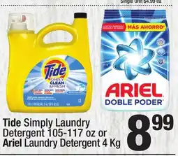 Super King Markets Tide Simply Laundry Detergent 105-117 oz or Ariel Laundry Detergent 4 Kg offer