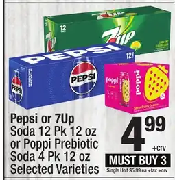 Super King Markets Pepsi or 7Up Soda 12 Pk 12 oz or Poppi Prebiotic Soda 4 Pk 12 oz offer