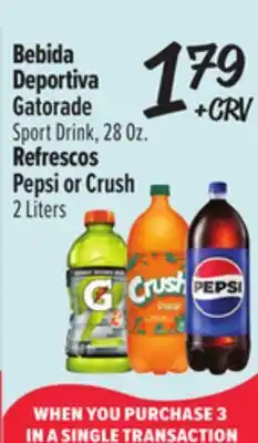 El Super Gatorade Sport Drink, 28Oz. or Pepsi or Crush 2 Liters offer