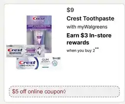 Walgreens Crest Toothpaste with myWalgreens offer