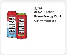 Walgreens Prime Energy Drink with myWalgreens offer
