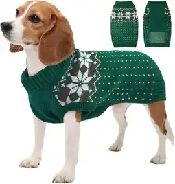 Walmart Kuoser Dog Cat Sweater, Holiday Christmas Snowflake Pet Warm Knitwear, Green, M offer