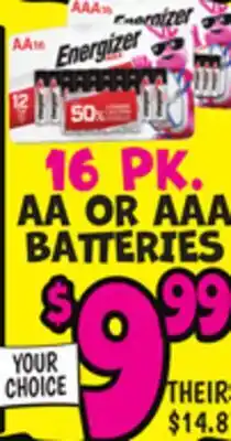 Ollie's Energizer 16 PK. AA OR AAA BATTERIES offer