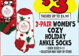 Ollie's 3-PAIR WOMEN'S COZY HOLIDAY ANKLE SOCKS offer