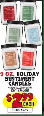 Ollie's HOLIDAY SENTIMENT CANDLES offer