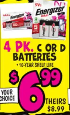 Ollie's 4 PK. C OR D BATTERIES offer