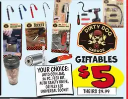 Ollie's AUTO COIN JAR, 26 PC. FLEX BIT, AUTO SAFETY KNIFE, FLEX LED UNIVERSAL SOCKET offer