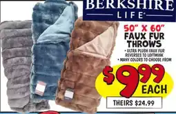 Ollie's BERKSHIRE LIFE 50 X 60 FAUX FUR THROWS offer