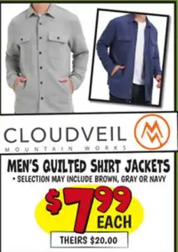 Ollie's CLOUDVEIL MEN'S QUILTED SHIRT JACKETS offer