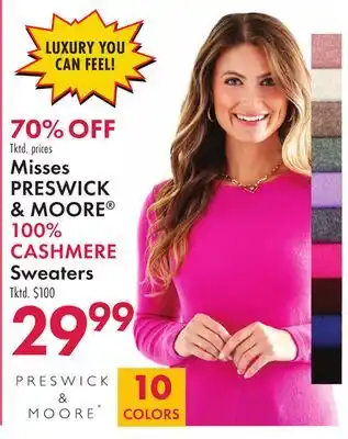 Boscov's Misses PRESWICK & MOORE 100% CASHMERE Sweaters offer