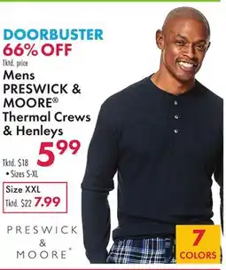 Boscov's Mens PRESWICK & MOORE Thermal Crews & Henleys offer