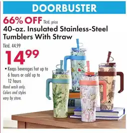 Boscov's 40-oz. Insulated Stainless-Steel Tumblers With Straw offer