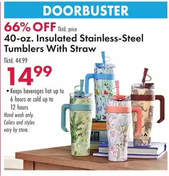 Boscov's 40-oz. Insulated Stainless-Steel Tumblers With Straw offer