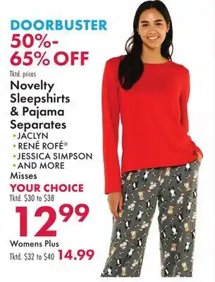 Boscov's Novelty Sleepshirts & Pajama Separates offer