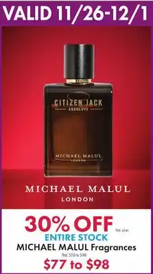Boscov's ENTIRE STOCK MICHAEL MALUL Fragrances offer