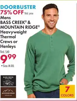 Boscov's Mens BASS CREEK & MOUNTAIN RIDGE Heavyweight Thermal Crews or Henleys offer