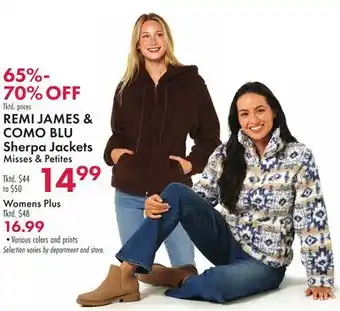 Boscov's REMI JAMES & COMO BLU Sherpa Jackets offer