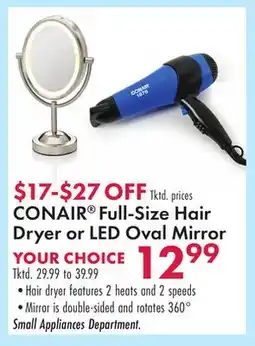 Boscov's CONAIR Full-Size Hair Dryer or LED Oval Mirror offer