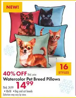 Boscov's Watercolor Pet Breed Pillows offer