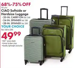 Boscov's CIAO Softside or Hardsize Luggage offer