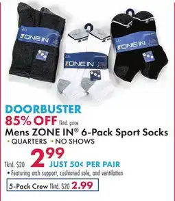 Boscov's Mens ZONE IN 6-Pack Sport Socks offer