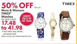 Boscov's Mens & Womens TIMEX Watches offer
