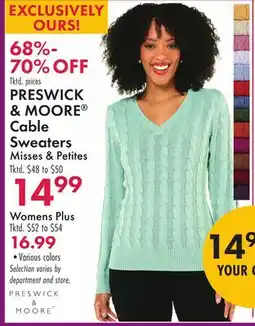 Boscov's PRESWICK & MOORE Cable Sweaters offer