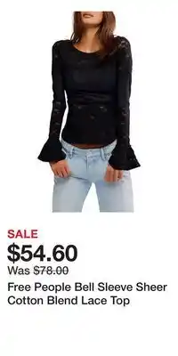 Nordstrom Free People Bell Sleeve Sheer Cotton Blend Lace Top offer