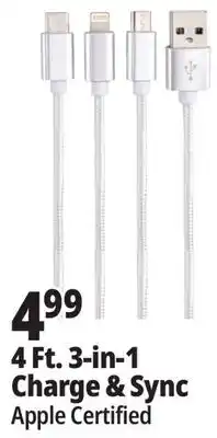 Ocean State Job Lot TechBunch 3-in-1 USB Charging Cable 4' offer