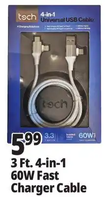 Ocean State Job Lot 3 Ft. 4-in-1 60W Fast Charger Cable offer