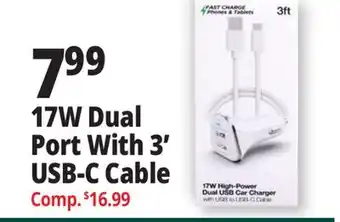 Ocean State Job Lot 17W Dual Port With 3' USB-C Cable offer