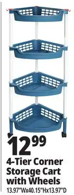 Ocean State Job Lot 4-Tier Corner Storage Cart with Wheels offer