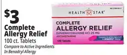 Ocean State Job Lot Health Star 25 mg Complete Allergy Relief 100 Tablets offer