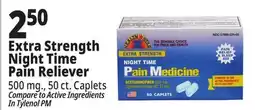 Ocean State Job Lot Health Star Night Time Extra Strength 500 mg Acetaminophen Pain Reliever Caplets 50 Caplets offer