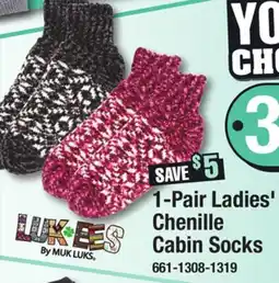 Menards 1-Pair Ladies' Chenille Cabin Socks offer