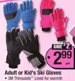 Menards Adult or Kid's Ski Gloves offer