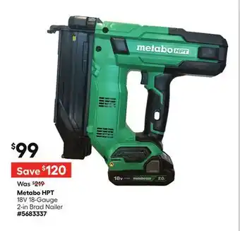 Lowe's 18V 18-Gauge 2-in Brad Nailer offer